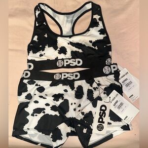 NWT PSD Cow Print Sports Bra and Boy Shorts Set